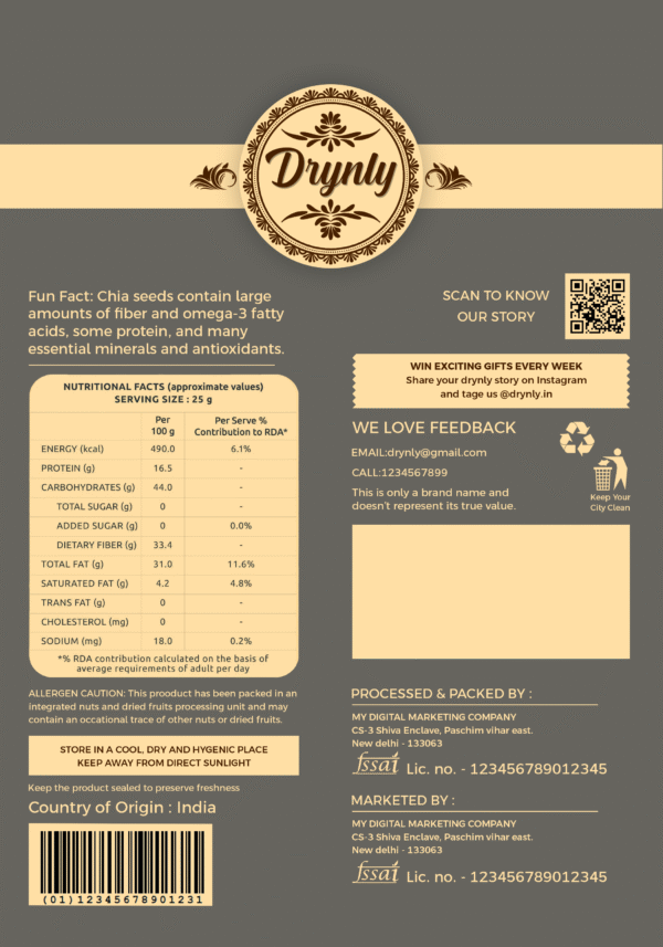 Drynly Premium Chia Seeds – 200g | Rich in Omega-3, Fiber & Plant Protein - Image 2