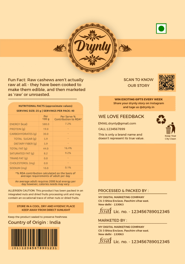 Drynly Premium Cashew Nuts – 200g | Rich in Protein & Healthy Fats - Image 2
