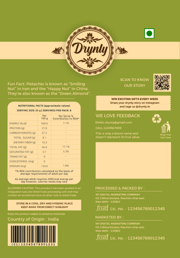 Drynly Premium Pistachios – 200g | High-Protein Crunch | Naturally Salt-Free - Image 2